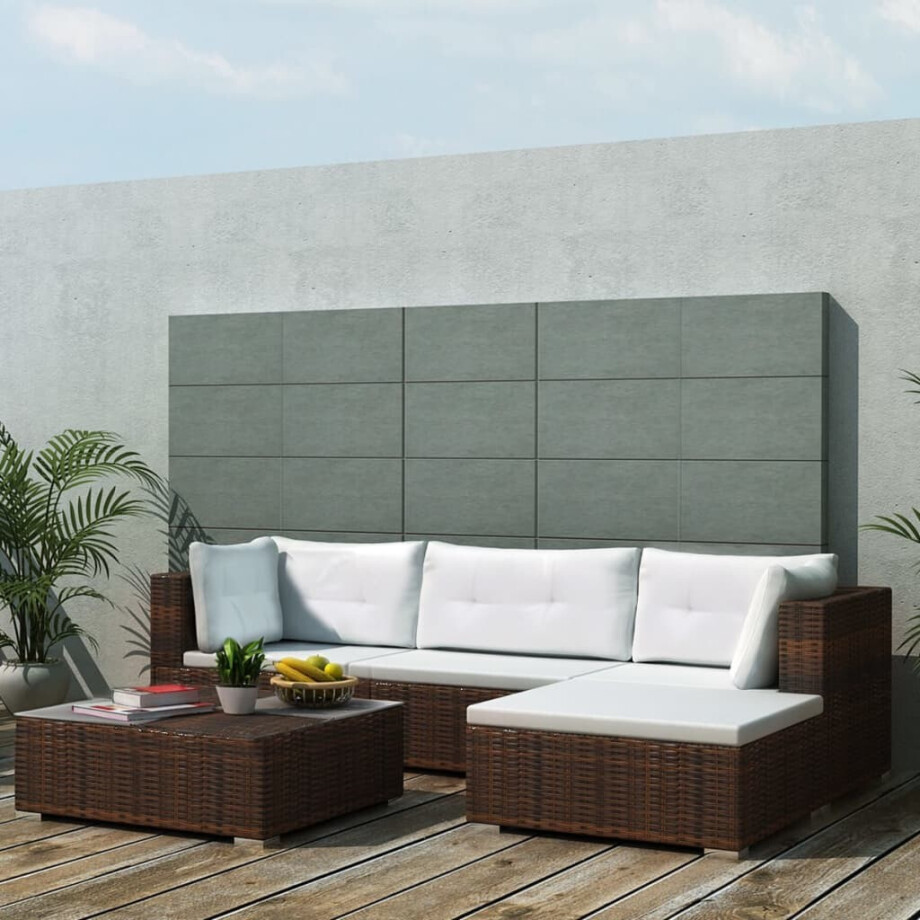 vidaXL 5-delige Loungeset met kussens poly rattan bruin afbeelding 1