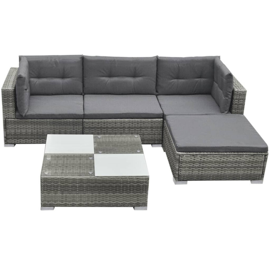 vidaXL 5-delige Loungeset met kussens poly rattan grijs afbeelding 1