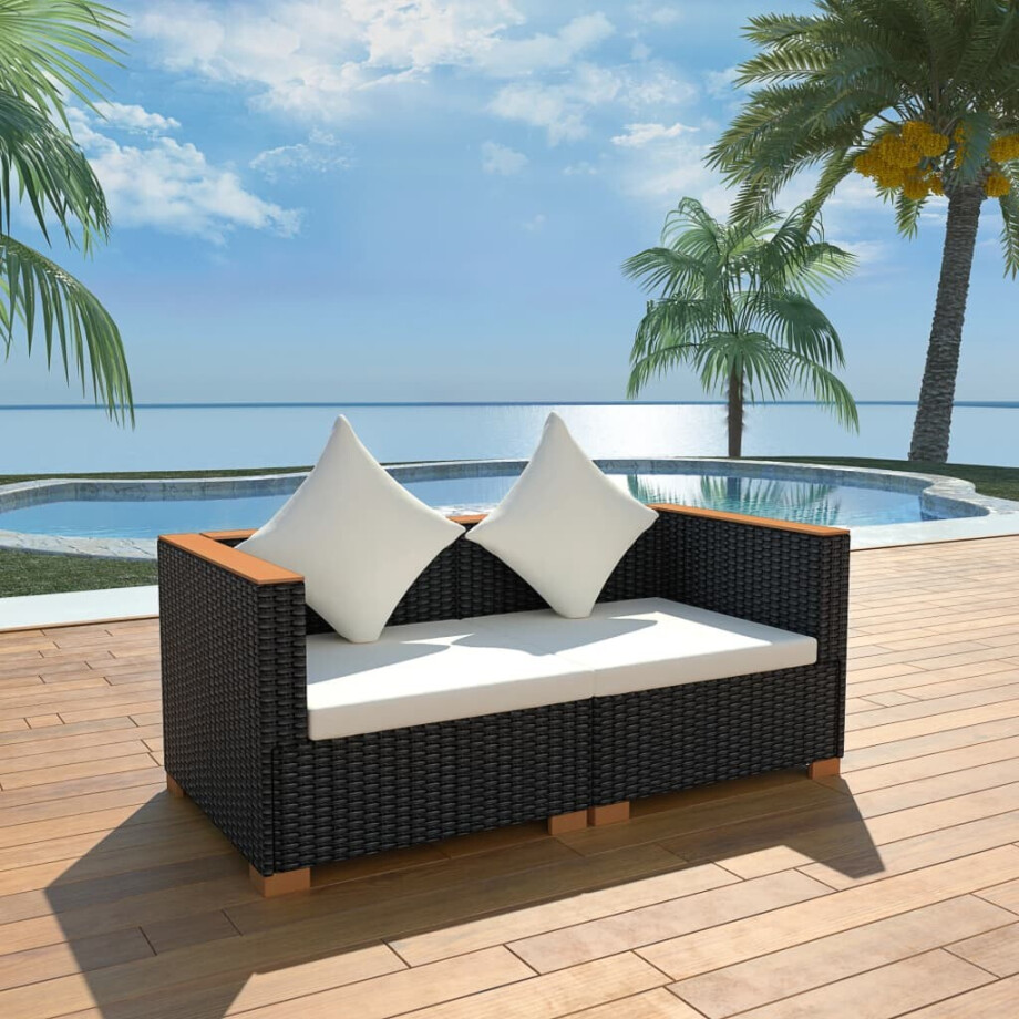 vidaXL Tuinbank poly rattan zwart afbeelding 1