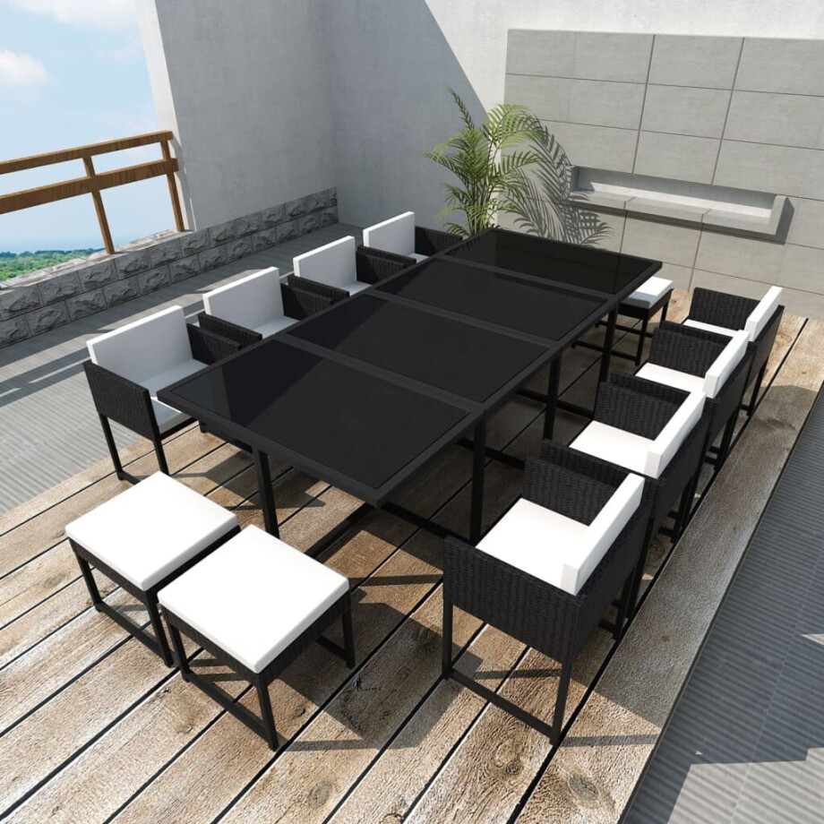 vidaXL 13-delige Tuinset met kussens poly rattan zwart vidaXL 13-delige Tuinset met kussens poly rattan zwart afbeelding 1