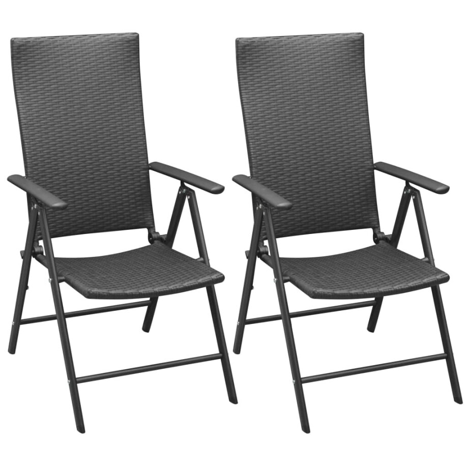 vidaXL Tuinstoelen stapelbaar 2 st poly rattan zwart vidaXL Tuinstoelen stapelbaar 2 st poly rattan zwart afbeelding 1