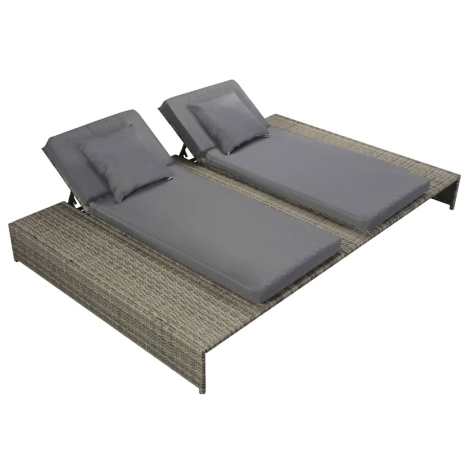 vidaXL Ligbed met kussen tweepersoons poly rattan grijs vidaXL Ligbed met kussen tweepersoons poly rattan grijs afbeelding 1