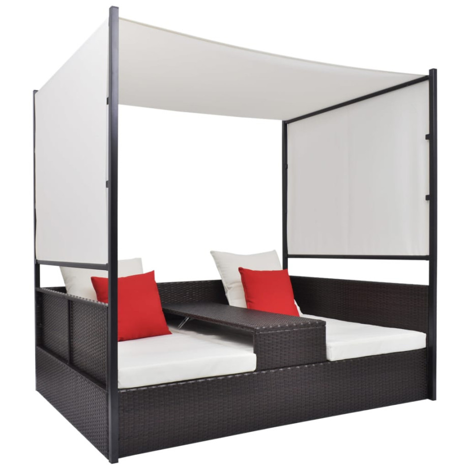 vidaXL Tuinbed met luifel 190x130 cm poly rattan bruin afbeelding 1