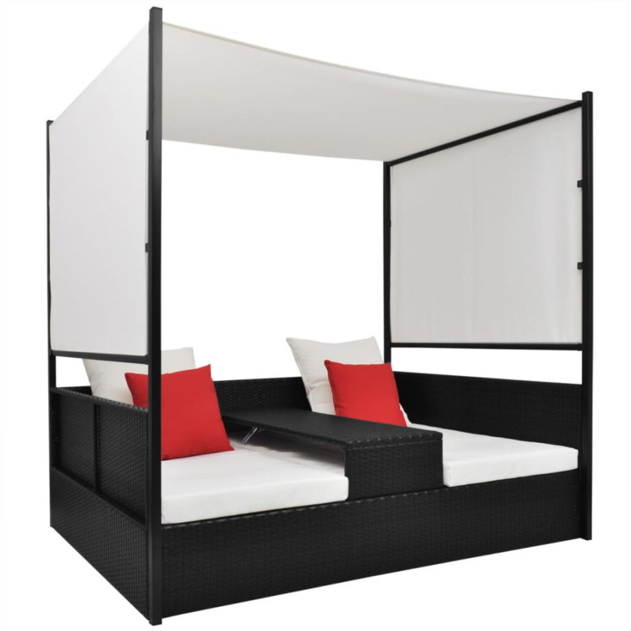 vidaXL Tuinbed met luifel 190x130 cm poly rattan zwart afbeelding 1