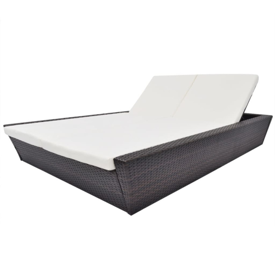 vidaXL Loungebed met kussen poly rattan bruin afbeelding 1