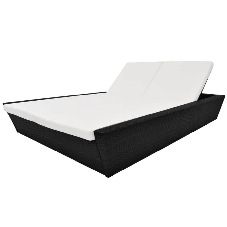 vidaXL Loungebed met kussen poly rattan zwart afbeelding 1