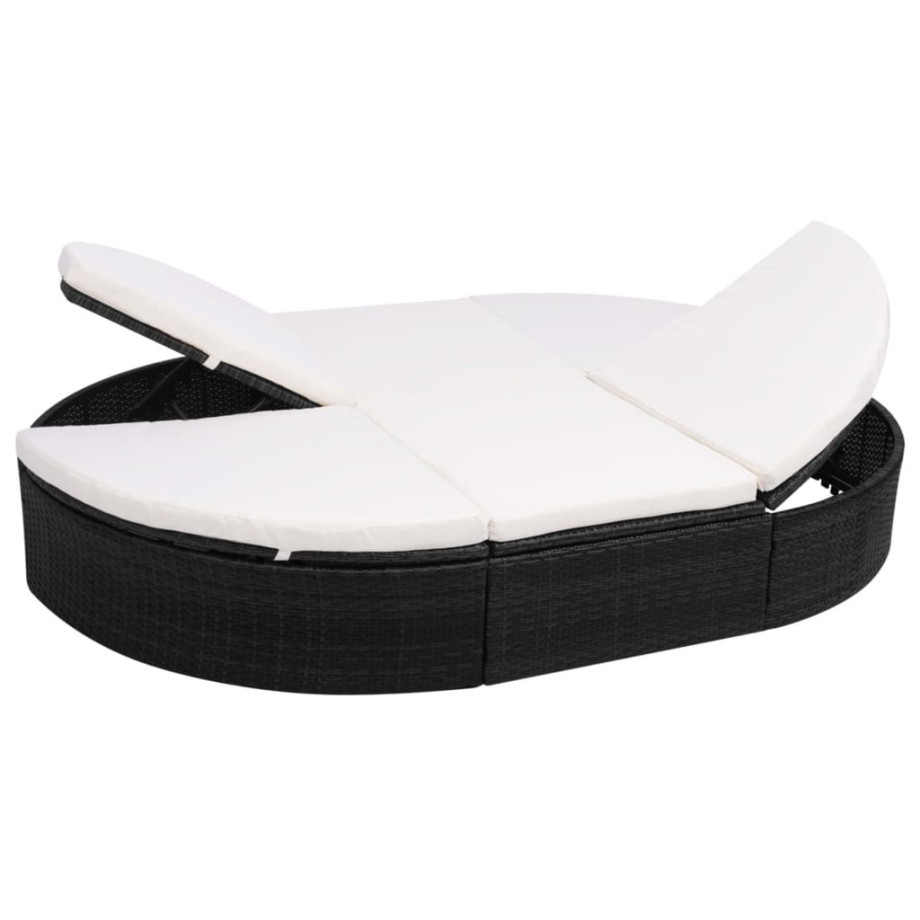 vidaXL Loungebed met kussen poly rattan zwart afbeelding 1