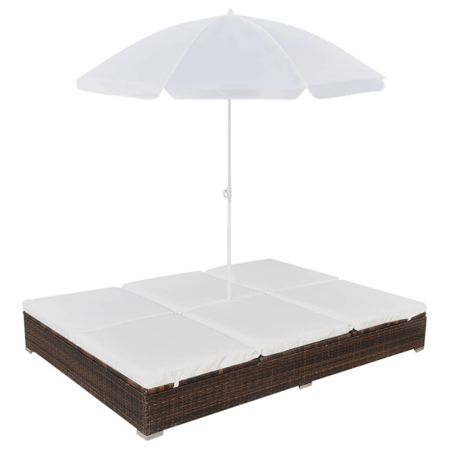 vidaXL Loungebed met parasol poly rattan bruin afbeelding 1