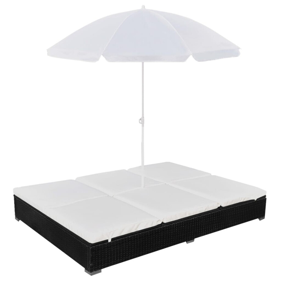 vidaXL Loungebed met parasol poly rattan zwart vidaXL Loungebed met parasol poly rattan zwart afbeelding 1