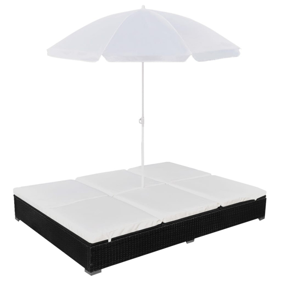 vidaXL Loungebed met parasol poly rattan zwart afbeelding 1