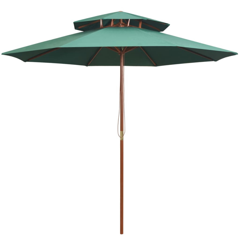 vidaXL Dubbeldekker parasol 270x270 cm houten paal groen afbeelding 1