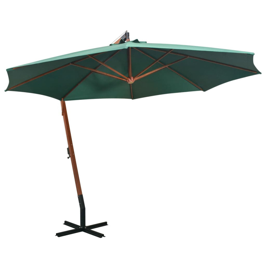 vidaXL Zweefparasol 350 cm houten paal groen afbeelding 1