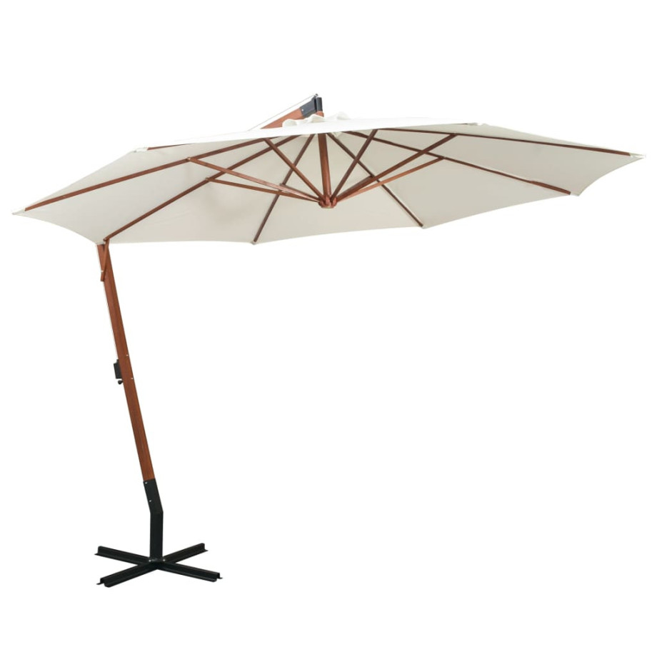 vidaXL Zweefparasol met houten paal 350 cm wit afbeelding 1