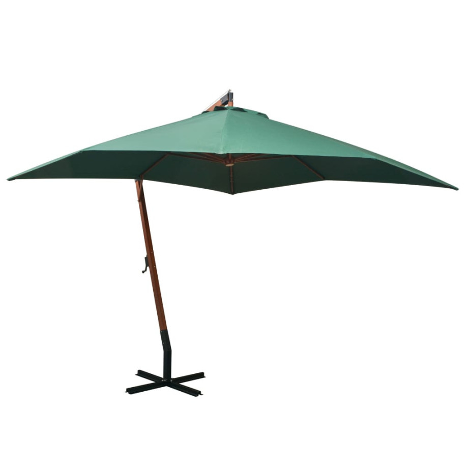 vidaXL Zweefparasol met houten paal 300x300 cm groen afbeelding 1