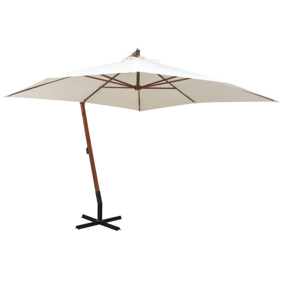 vidaXL Zweefparasol met houten paal 300x300 cm wit afbeelding 1