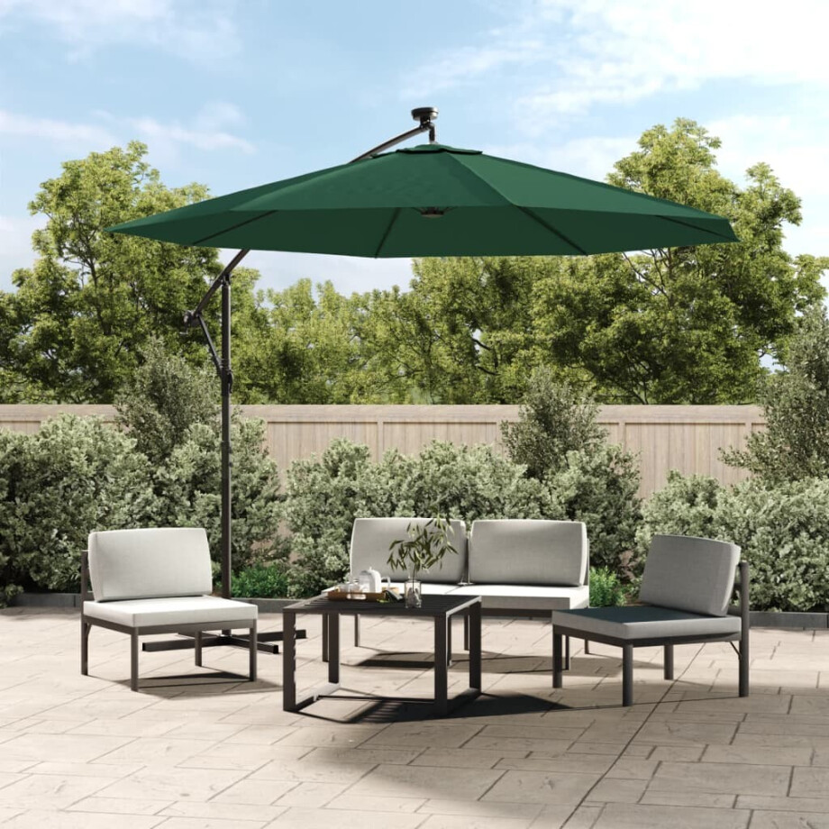 vidaXL Zweefparasol met LED-verlichting en metalen paal 300 cm groen afbeelding 1