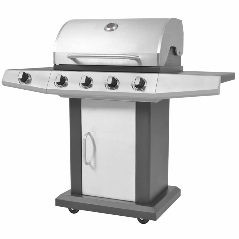 vidaXL Gas Barbecue Grill met wiel Zilver Staal met Metaal Slang afbeelding 1