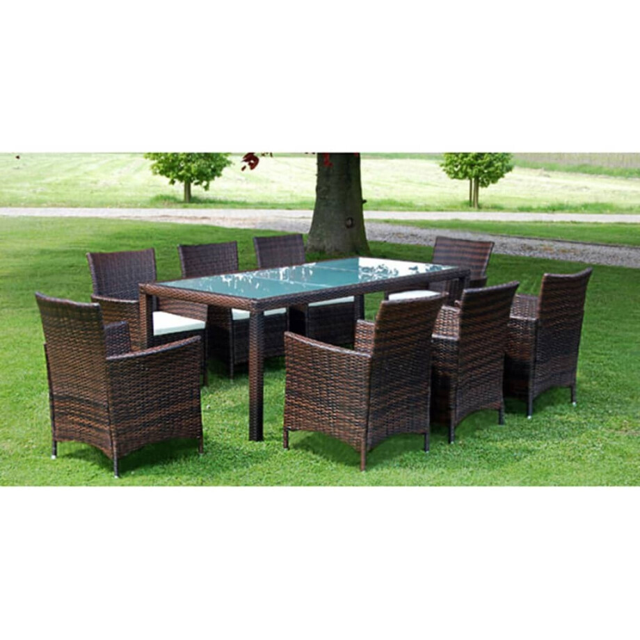 vidaXL 9-delige Tuinset met kussens poly rattan bruin afbeelding 1