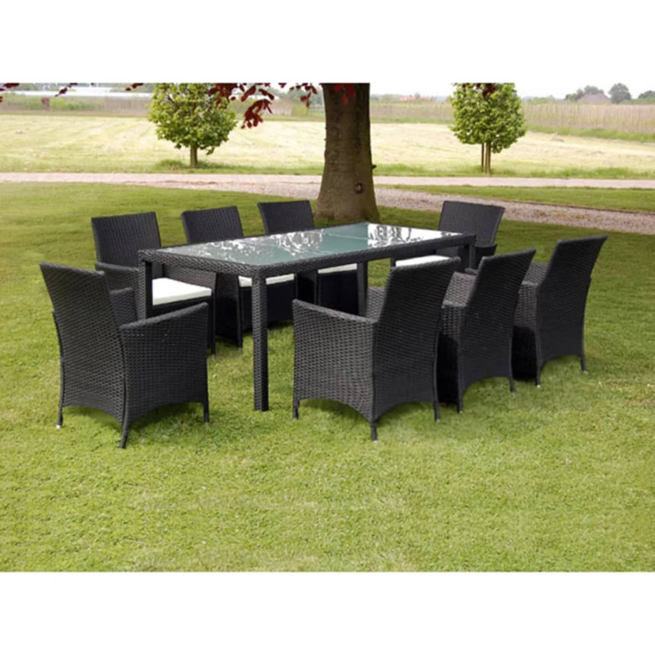 vidaXL 9-delige Tuinset met kussens poly rattan zwart afbeelding 1