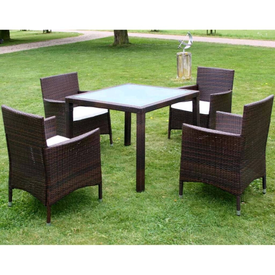 vidaXL 5-delige Tuinset met kussens poly rattan bruin vidaXL 5-delige Tuinset met kussens poly rattan bruin afbeelding 1