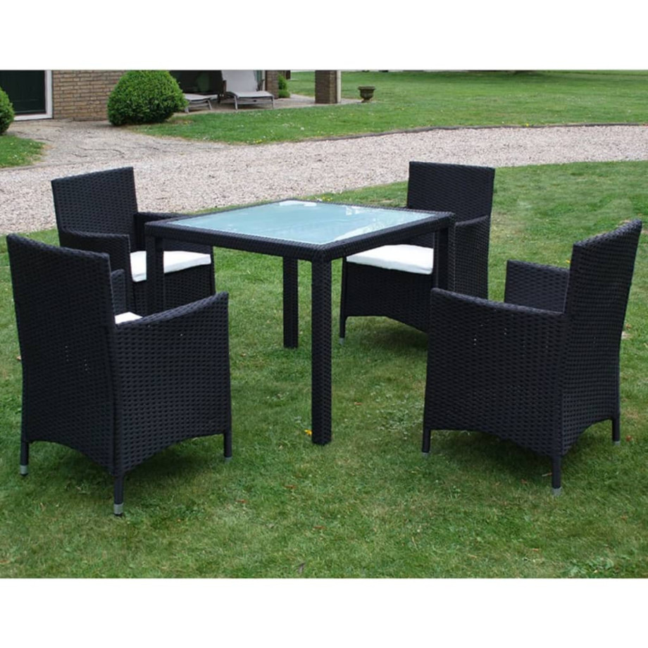 vidaXL 5-delige Tuinset met kussens poly rattan zwart afbeelding 1