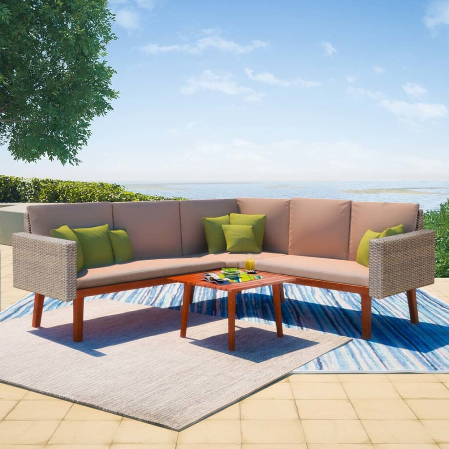 vidaXL 4-delige Loungeset met kussens poly rattan grijs afbeelding 1
