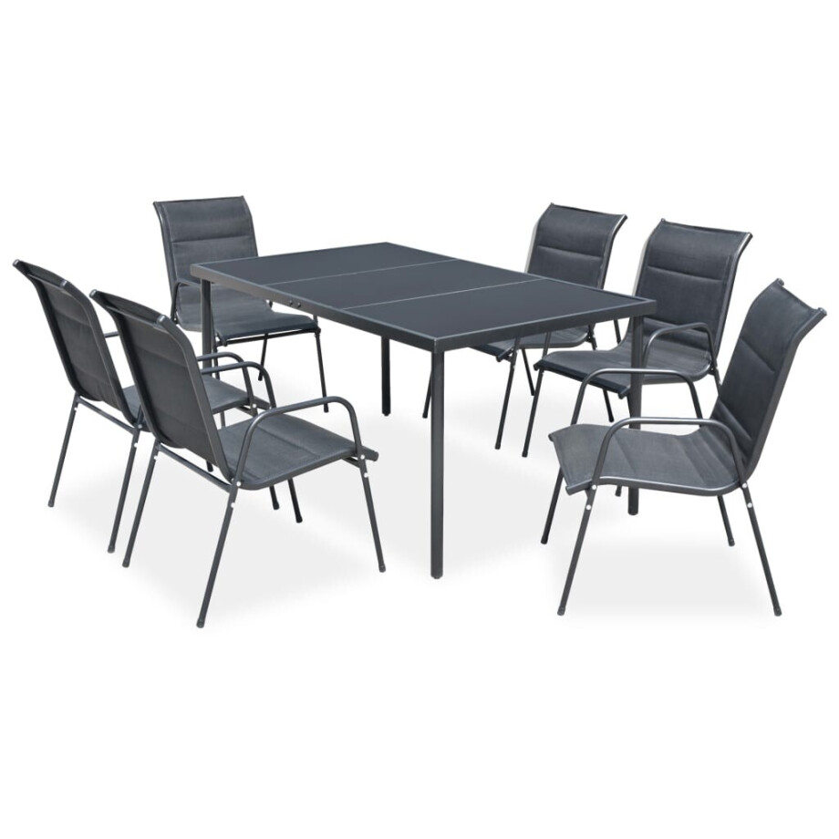 vidaXL 7-delige Tuinset staal zwart afbeelding 1