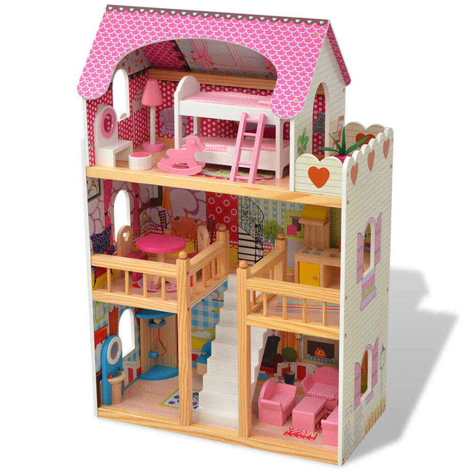 vidaXL Poppenhuis 3 verdiepingen 60x30x90 cm hout afbeelding 1