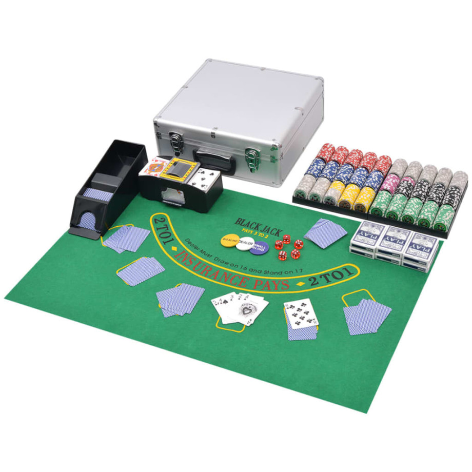 vidaXL Poker/blackjack set met 600 chips aluminium afbeelding 