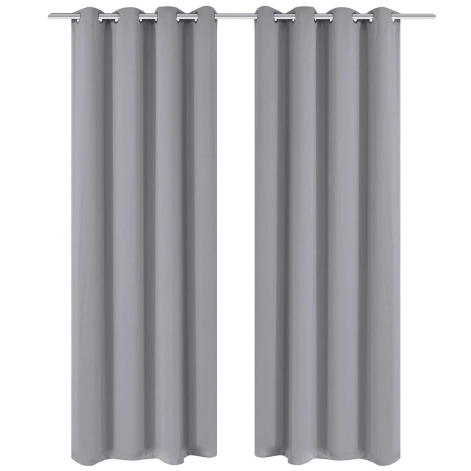 vidaXL Gordijnen met metalen ringen verduisterend 135x175 grijs 2 st afbeelding 1