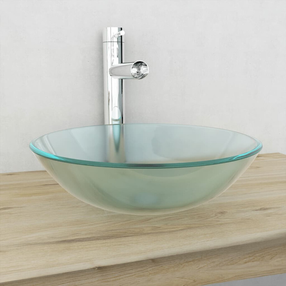 vidaXL Wasbak gehard glas 42 cm matglas afbeelding 1