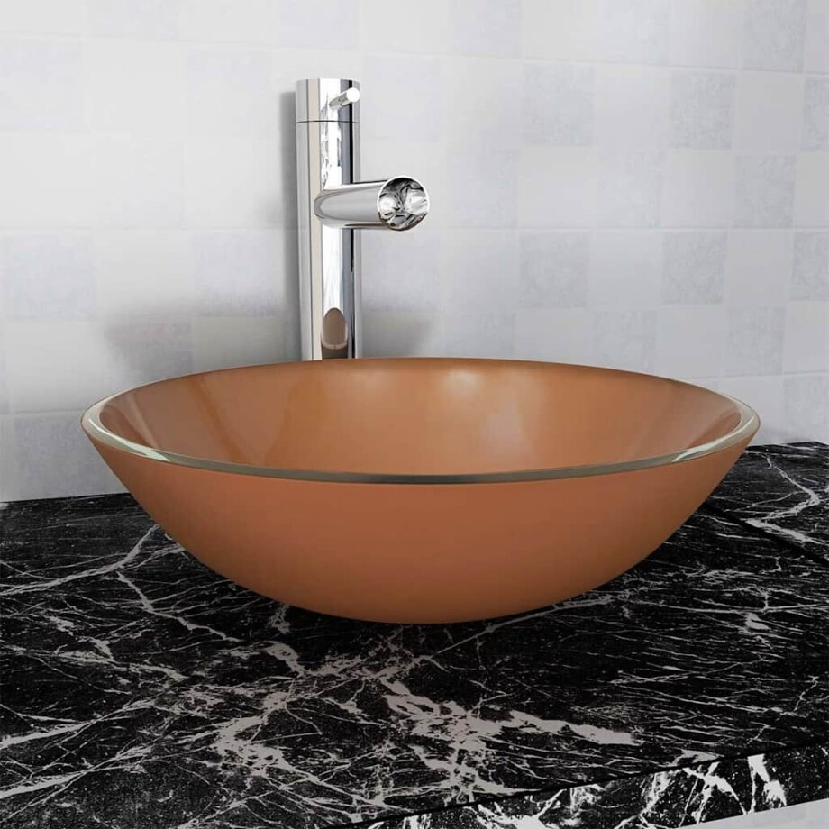 vidaXL Wasbak gehard glas 42 cm bruin vidaXL Wasbak gehard glas 42 cm bruin afbeelding 1