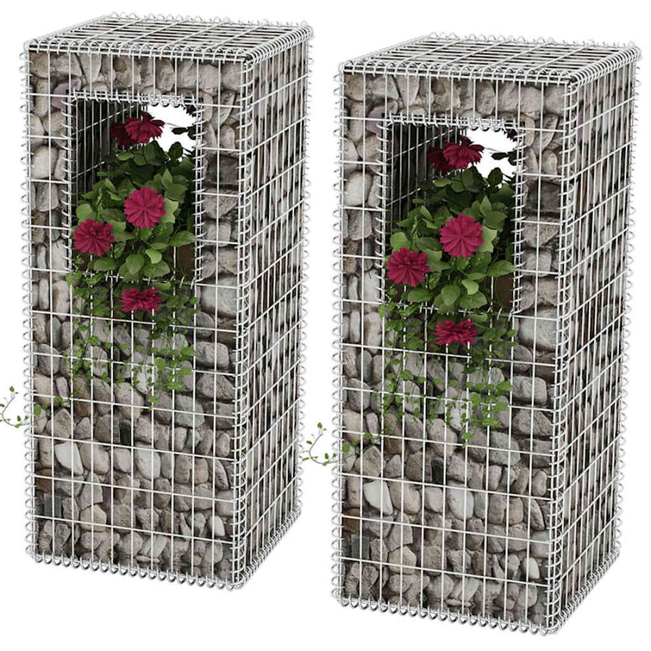 vidaXL Schanskorf palen/plantenbakken 2 st 50x50x120 cm staal afbeelding 1