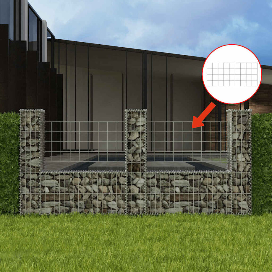 vidaXL Gabion mand U-vormig 240x20x100 cm staal afbeelding 1