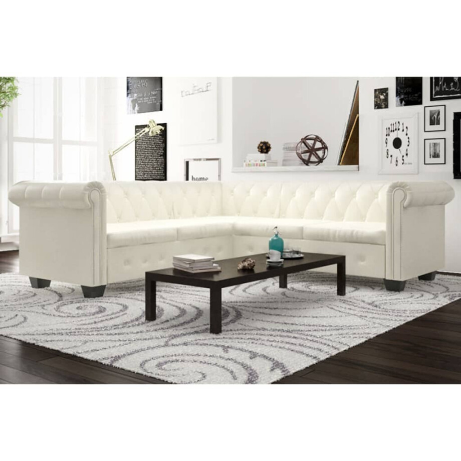 vidaXL Hoekbank 5-zits Chesterfield-stijl kunstleer wit afbeelding 1