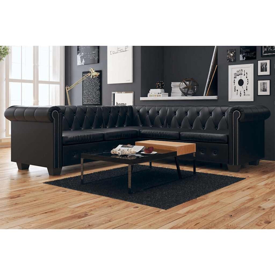 vidaXL Hoekbank 5-zits Chesterfield-stijl kunstleer zwart afbeelding 1