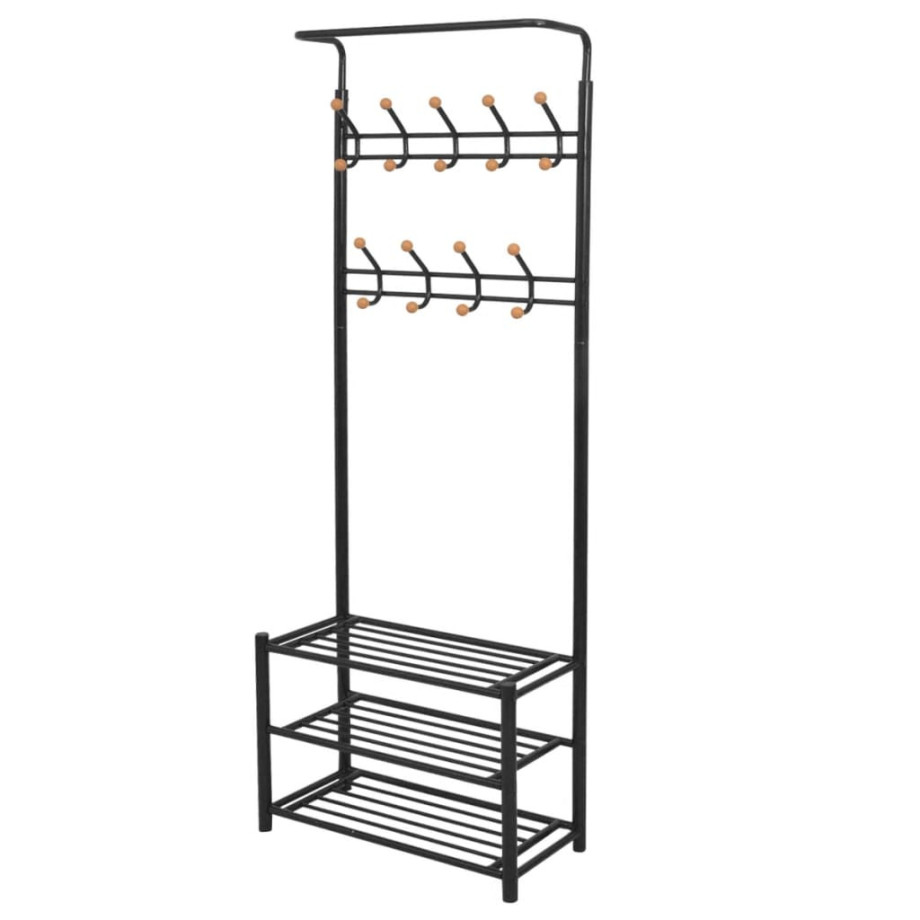 vidaXL Kledingrek met schoenenopberger 68x32x182,5 cm zwart afbeelding 1