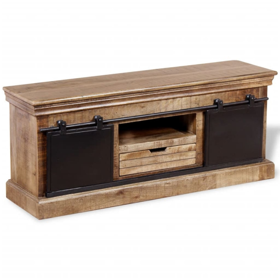 vidaXL Tv-meubel met 2 schuifdeuren 110x30x45 cm massief mangohout afbeelding 1