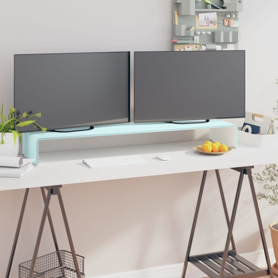vidaXL TV-meubel/monitorverhoger 110x30x13 cm glas groen afbeelding 1
