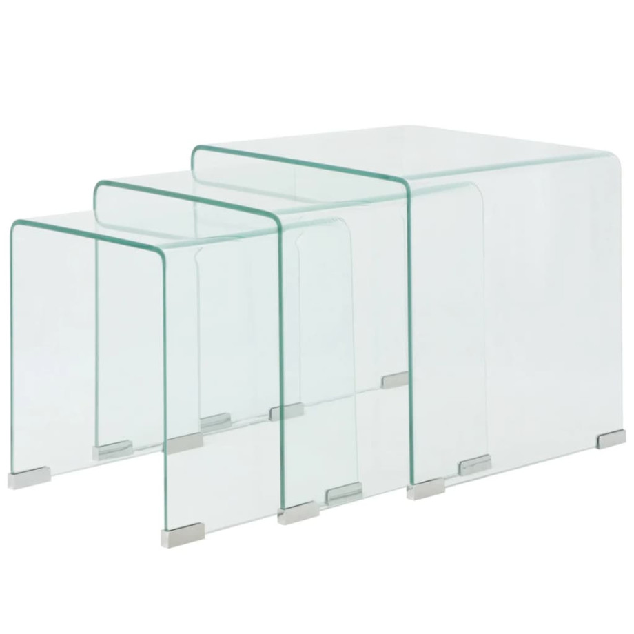 vidaXL Bijzettafel set 3-dlg transparant gehard glas afbeelding 1