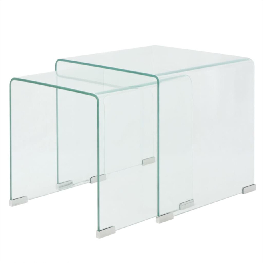 vidaXL Bijzettafel set 2-dlg transparant gehard glas afbeelding 1