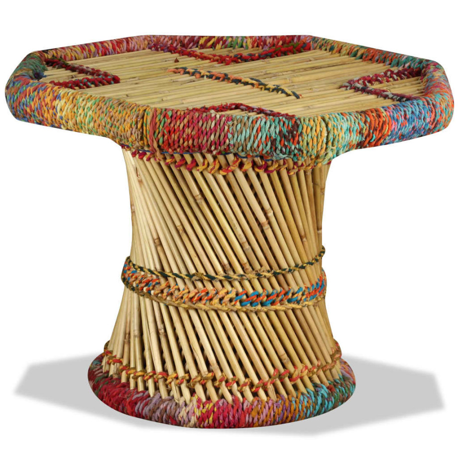 vidaXL Salontafel achthoekig met chindi details bamboe meerkleurig afbeelding 1
