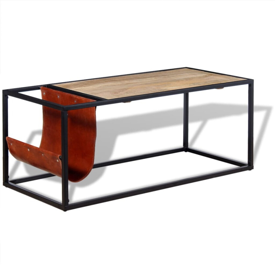 vidaXL Salontafel met echt lederen tijdschriftenhouder 110x50x45 cm afbeelding 1