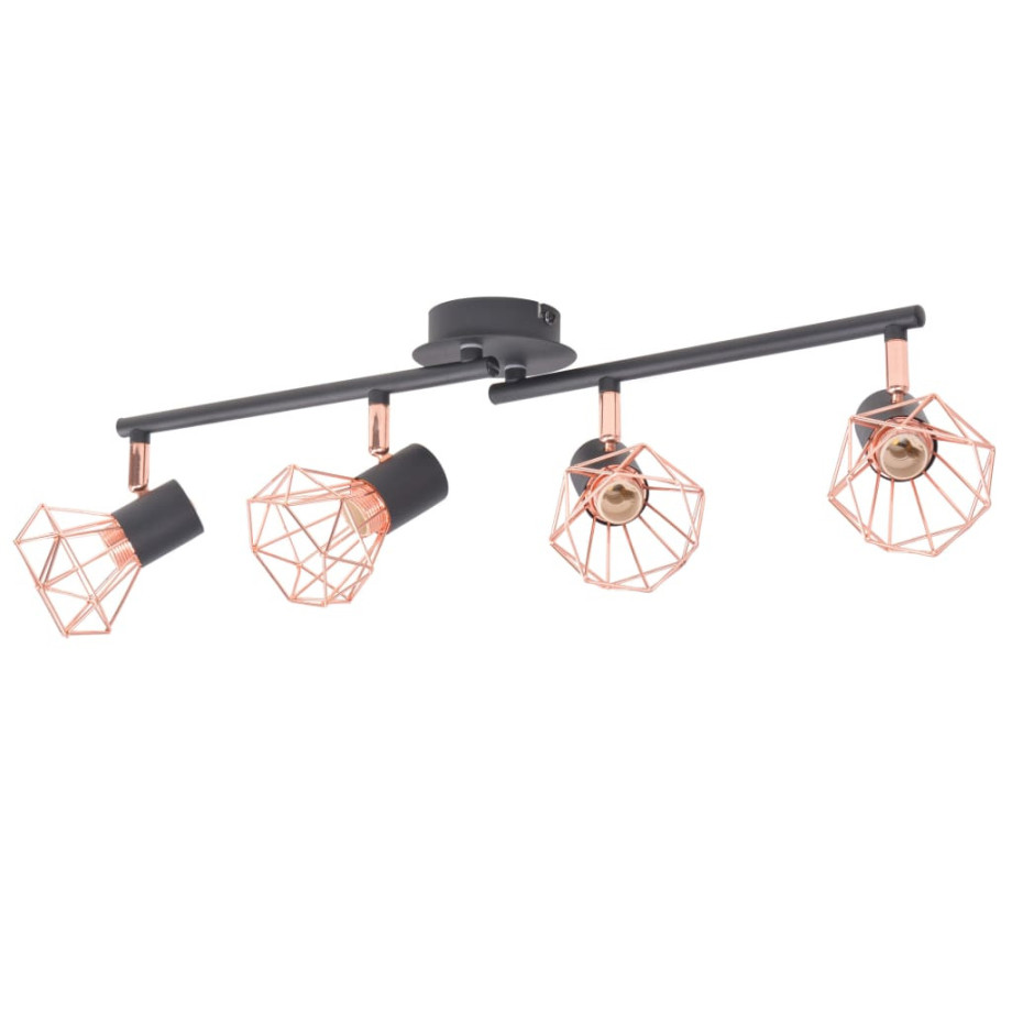 vidaXL Plafondlamp met 4 spotlights E14 zwart en koper afbeelding 1