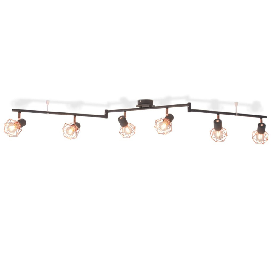 vidaXL Plafondlamp met 6 spotlights E14 zwart en koper afbeelding 1