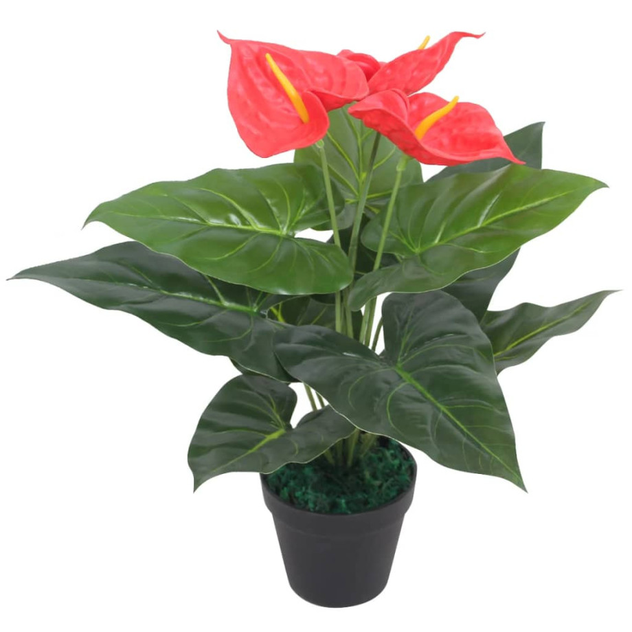 vidaXL Kunst anthurium plant met pot 45 cm rood en geel afbeelding 1