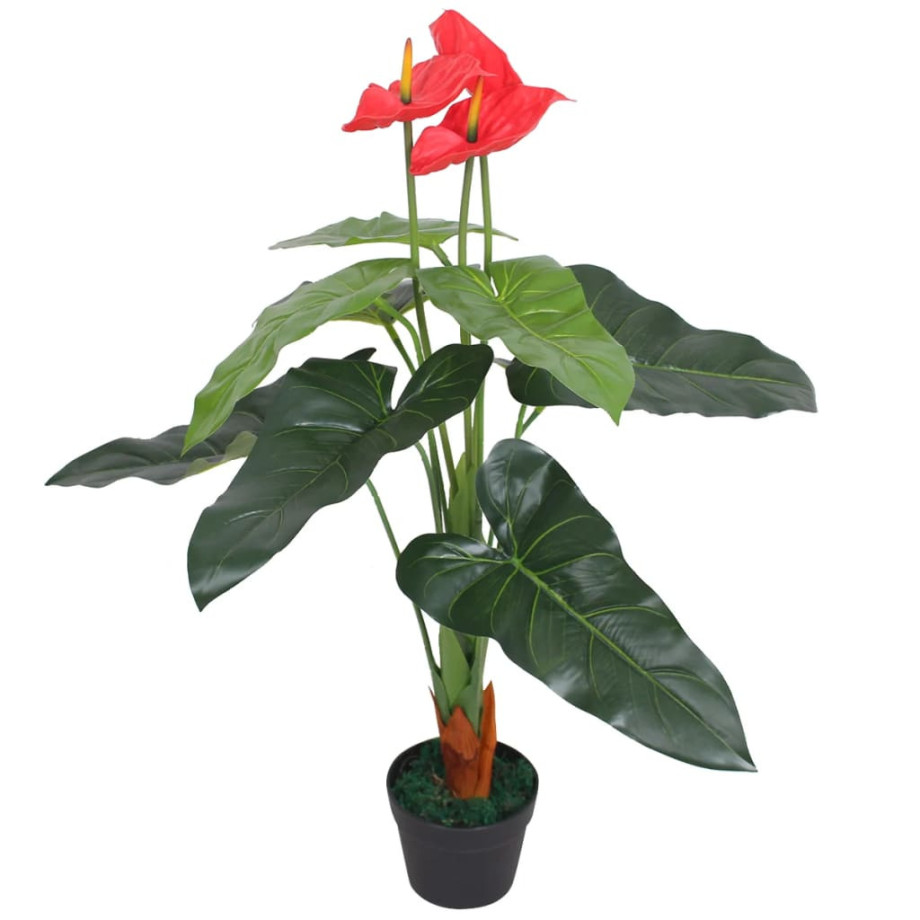 vidaXL Kunst anthurium plant met pot 90 cm rood en geel afbeelding 1