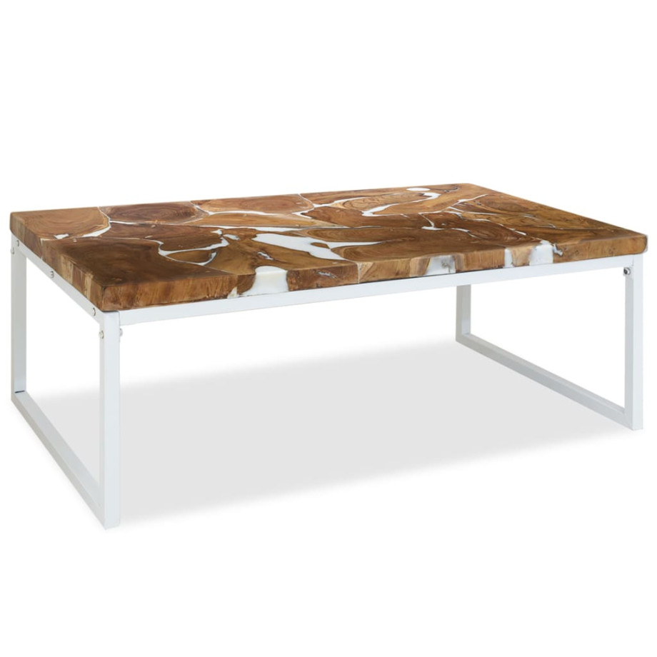 vidaXL Salontafel 110x60x40 cm teakhout en hars afbeelding 1