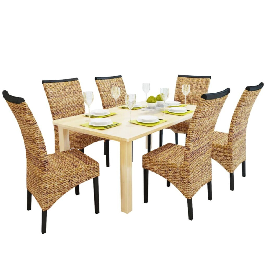 vidaXL Eetkamerstoelen 6 st abaca en massief mangohout vidaXL Eetkamerstoelen 6 st abaca en massief mangohout afbeelding 1