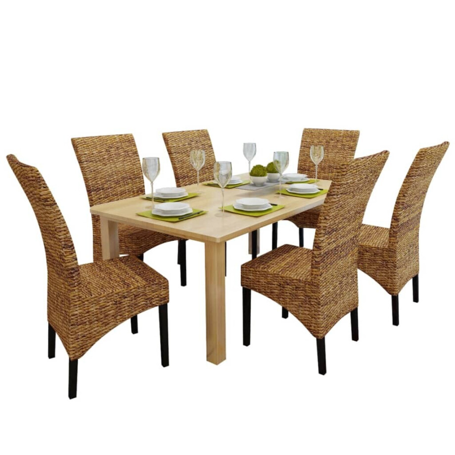 vidaXL Eetkamerstoelen 6 st abaca en massief mangohout vidaXL Eetkamerstoelen 6 st abaca en massief mangohout afbeelding 1